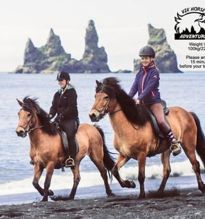 两个人在海滩上骑马