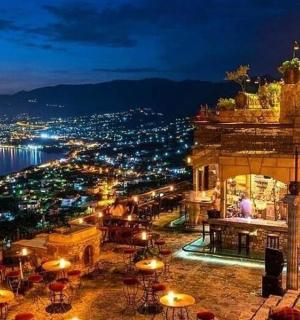 a view of a city at night