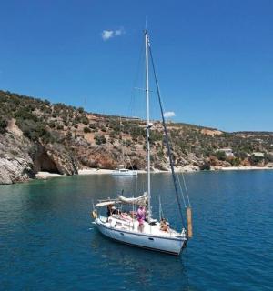 a boat floating in a body of water