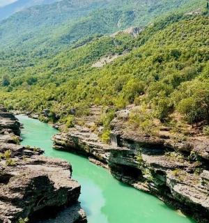 a view of a river in a valley