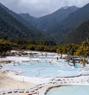 山谷中的一组蓝色水池