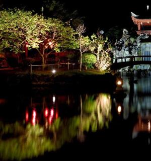 a bridge over a body of water at night