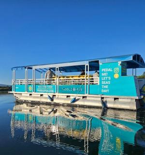 sinine rong veekogu peal istumas