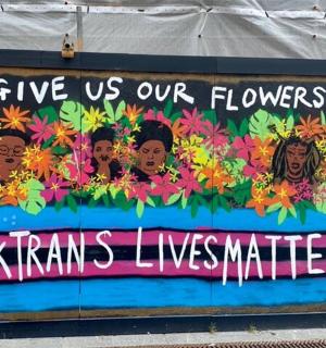 一块写着“给我们花草,生命很重要”的牌子