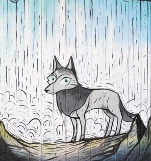 obraz psa na boku zdi