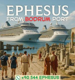 a group of people walking down a street with two cruise ships