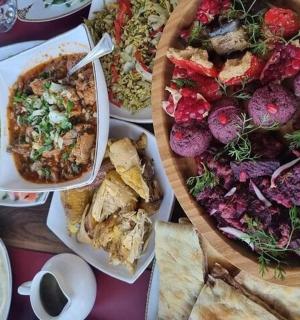 a table with a bunch of food on it