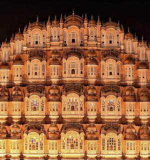 a jaipur palace building at night