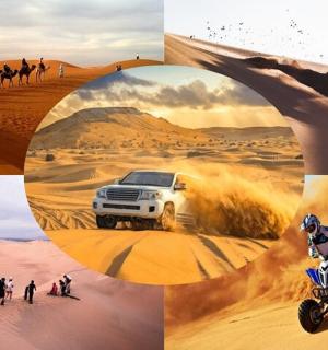 沙漠中人们的照片拼贴画