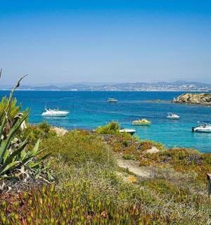 a group of boats in a large body of water