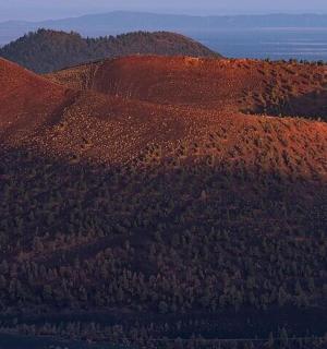 an aerial view of a mountain with trees on it