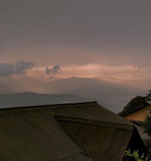 a view of a mountain range in the distance