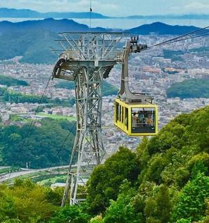 a gondola ride in the sky over a city