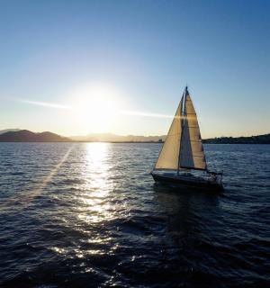 大片水域上的帆船