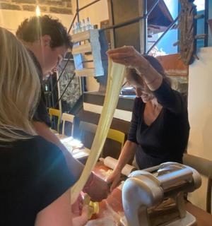 two women preparing food in a hair salon
