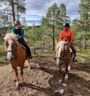 两个人在土路上骑马