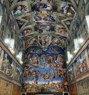 a room with paintings on the ceilings of a church