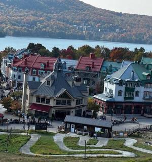 vista aèria d'una ciutat amb edificis i un llac