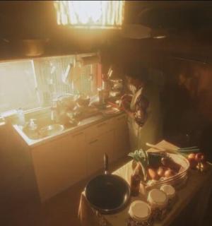 带有炉灶和水槽的厨房的俯视图