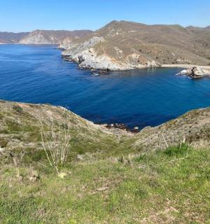 ein großes Gewässer mit Bergen im Hintergrund