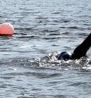 a person swimming in a body of water