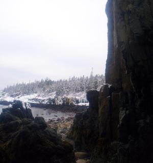 站在悬崖顶上俯瞰海滩的人