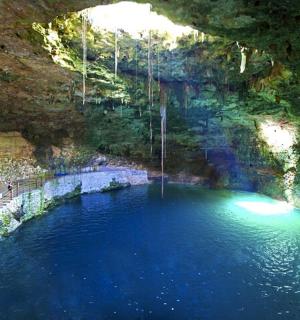 a large pool of water in a cave