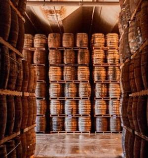 a large room filled with lots of wooden barrels