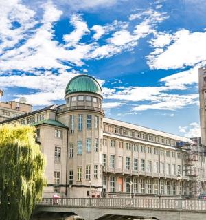 a large building with a clock tower on top of it