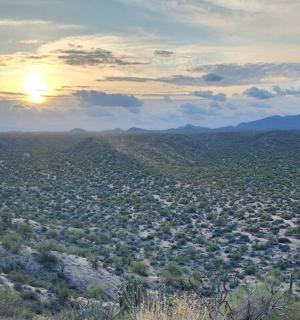 夕阳西下的城市鸟瞰图