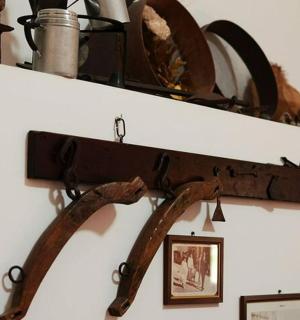 a shelf with two logs hanging on a wall