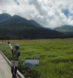 a person standing on a boardwalk flying a kite