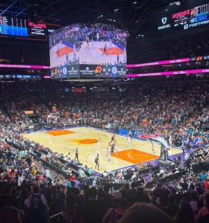 一大群人观看篮球比赛