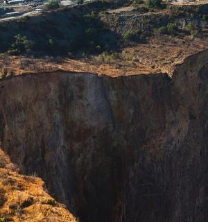 an aerial view of a large rocky mountain