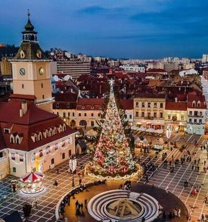 ein Weihnachtsbaum mitten in einer Stadt