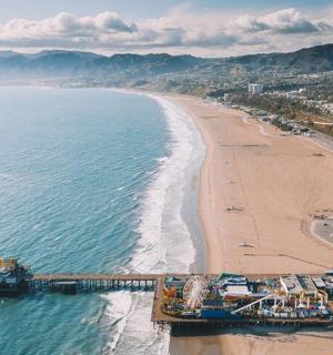 an aerial view of a beach and the ocean