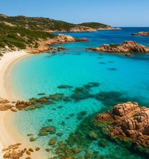 鸟瞰海滩与岩石和水