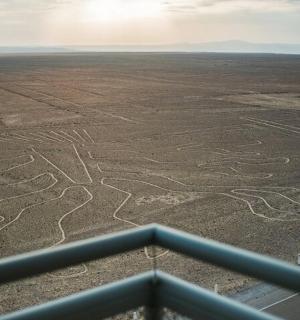 沙漠田野的鸟瞰图,地面上有痕迹