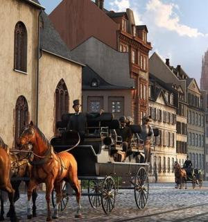 un grup de persones que viatgen en un carruatge tirat per cavalls