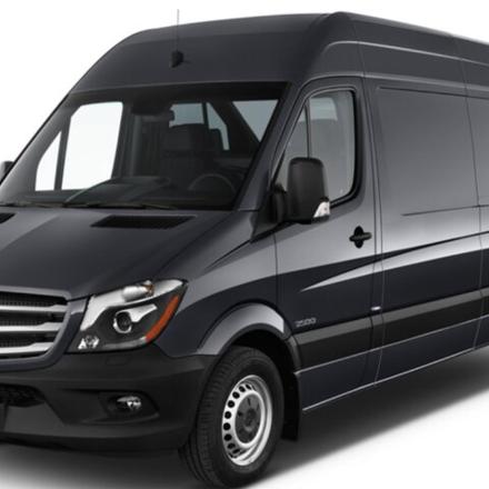 a black van parked on a white background