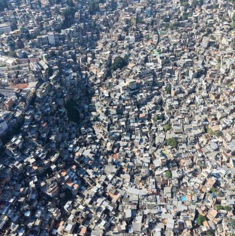 an overhead view of a city with many buildings