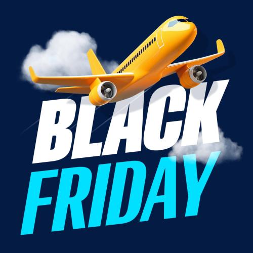 A Black Friday logo and an airplane