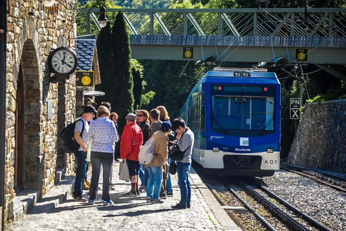 a group of people waiting to board a train