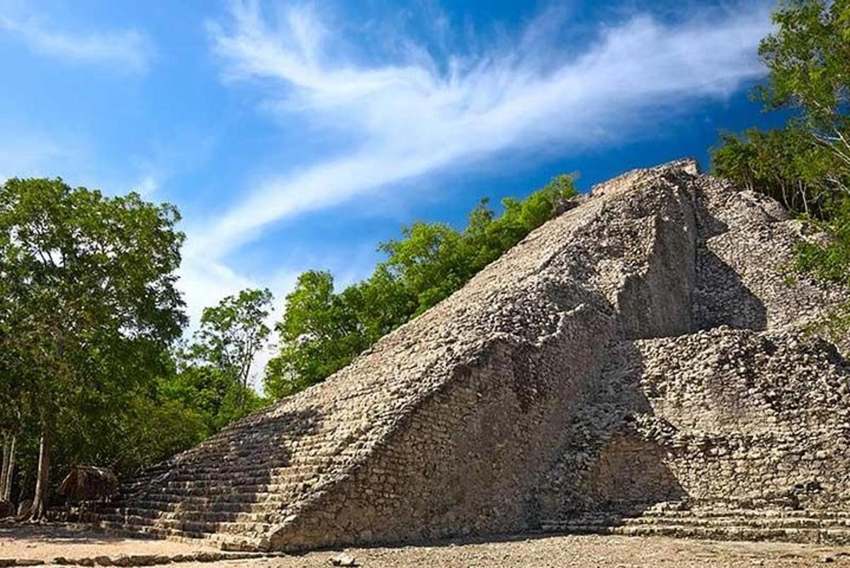 velká hromada kamení se stromy v pozadí