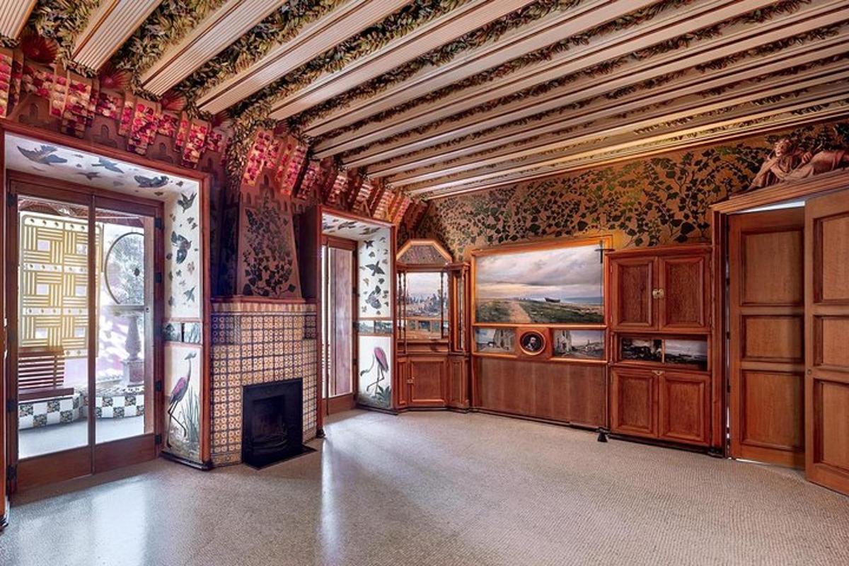 a living room with a fireplace and a room with