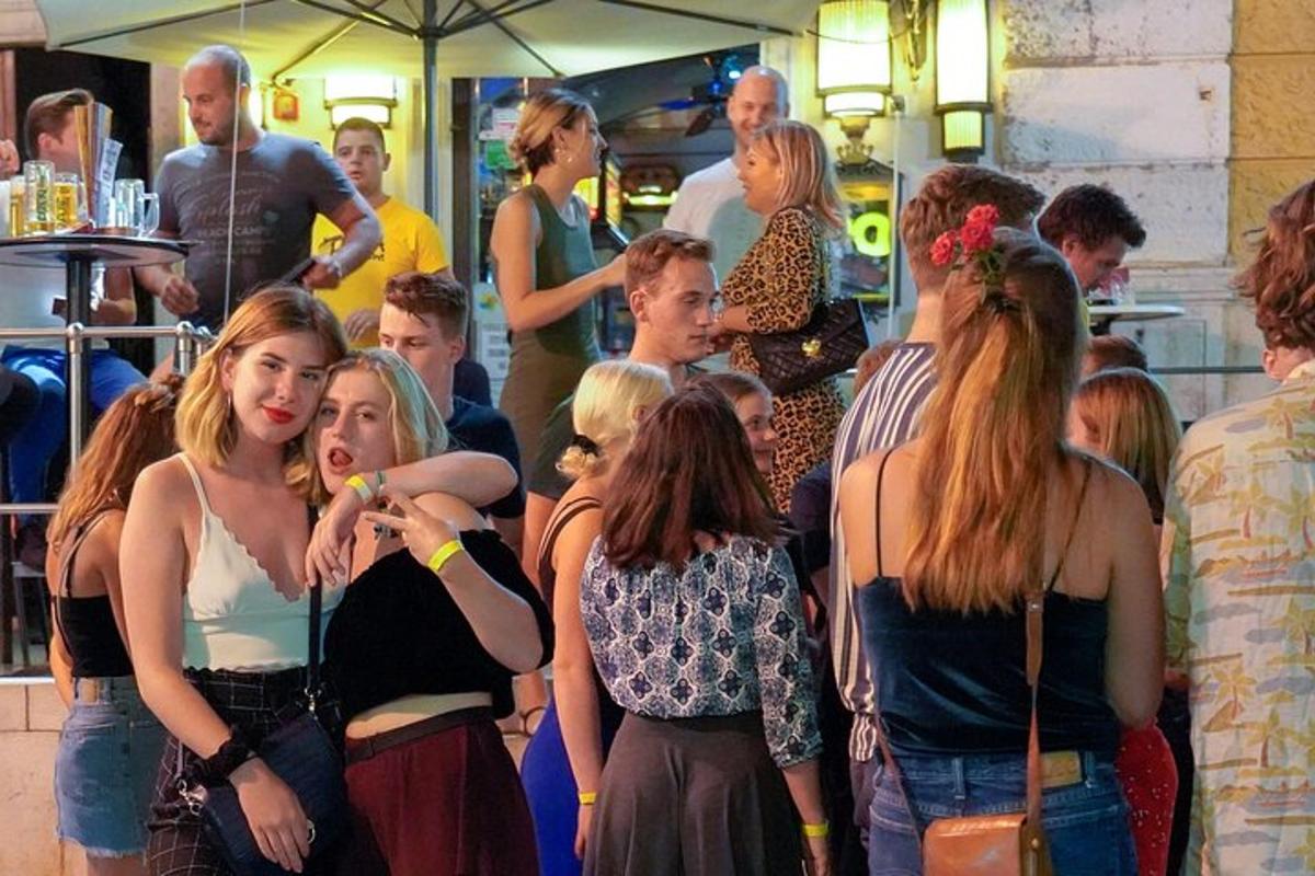 a group of people standing in a crowd