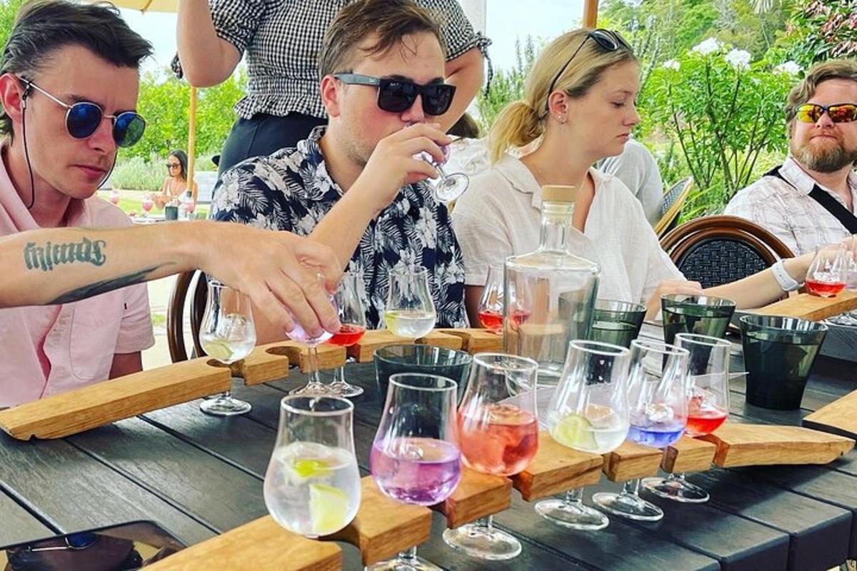 a group of people sitting at a table with wine glasses