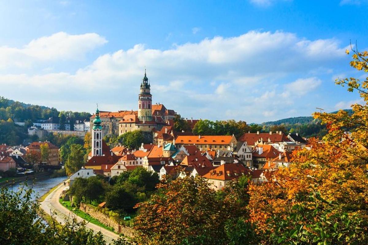 pohled na město s hradem na kopci