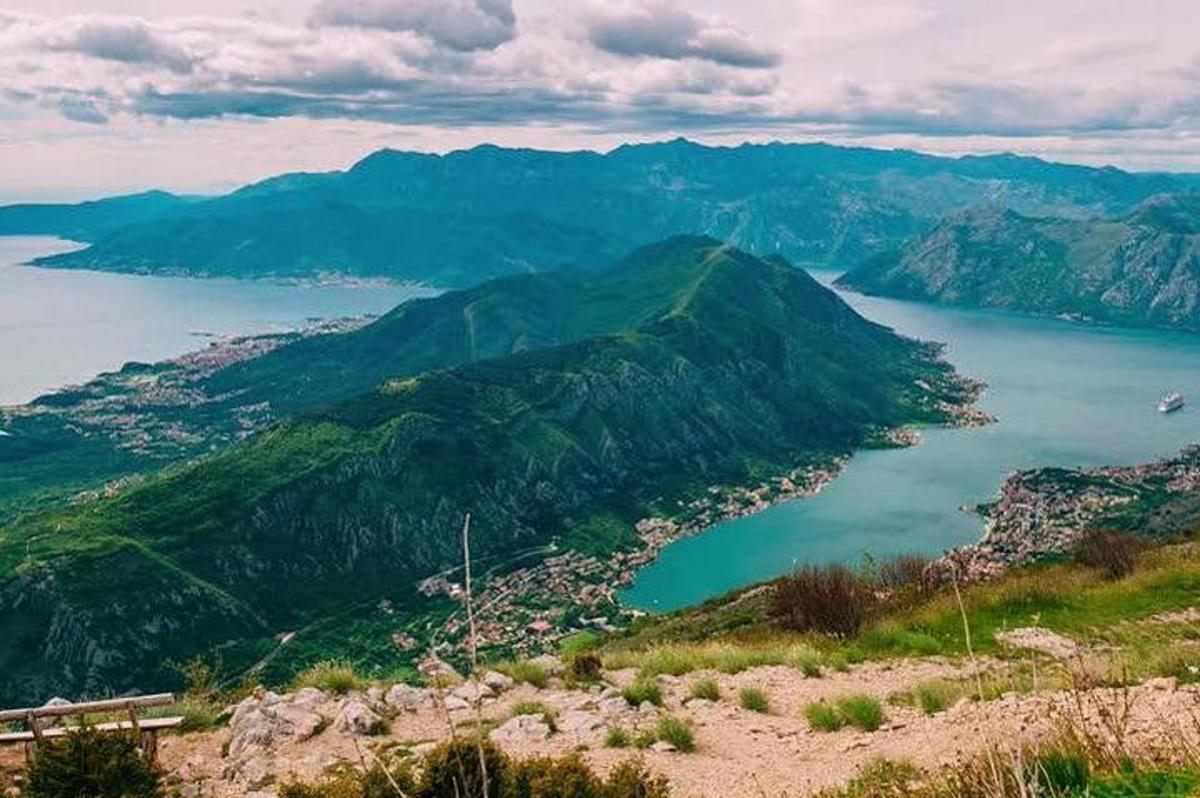 a view of a body of water from a mountain