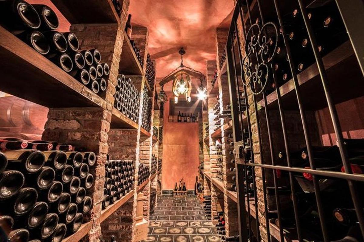 a wine cellar with a bunch of wine bottles